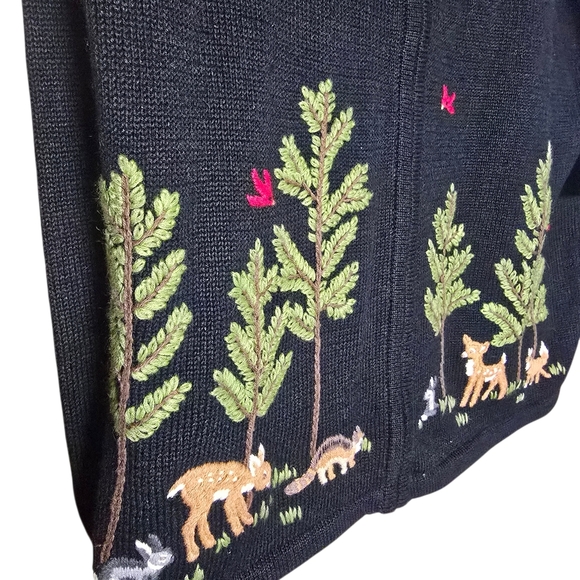 NWT Vintage Timberlea Full Zip Ramie Knit Forest Animal Embroidered Size Large - Picture 3 of 7